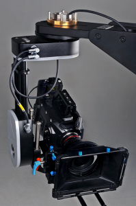 Professional cinema camera setup with matte box and follow focus system.